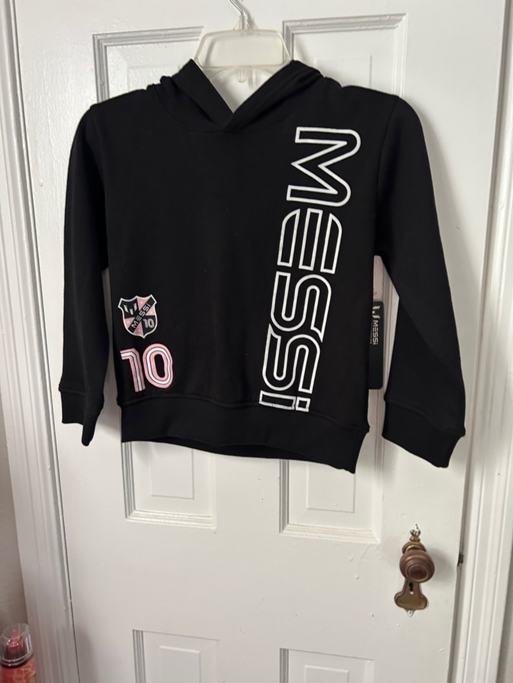 MESSI Kids' Black Hoodie with Pink Details